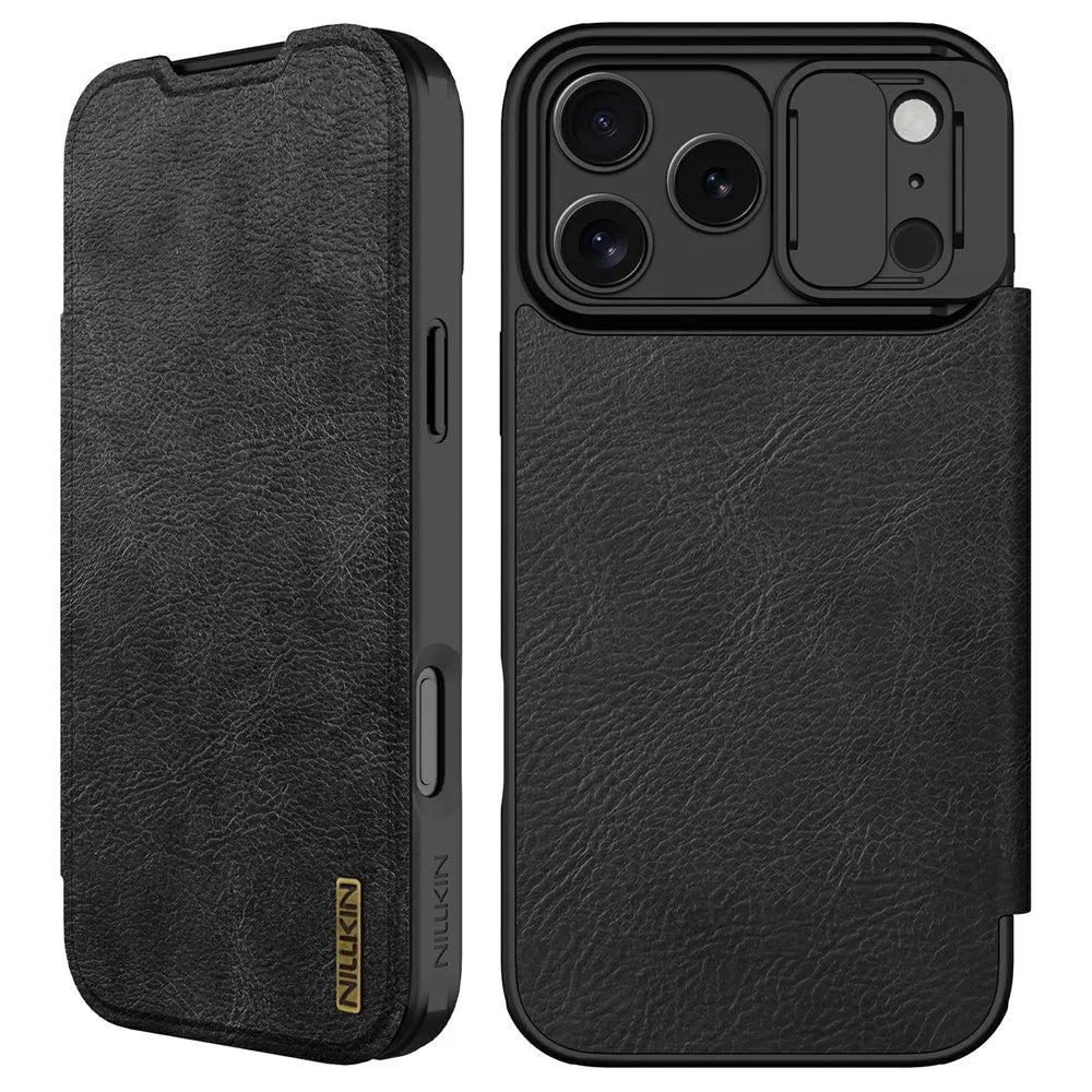 NILLKIN Qin Pro Series for iPhone 18 Pro Max / 17 Pro Max Case with Card Slots Leather Phone Cover - Black - 1