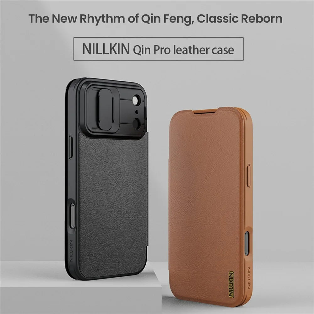 NILLKIN Qin Pro Series for iPhone 18 Pro Max / 17 Pro Max Case with Card Slots Leather Phone Cover - Black - 4