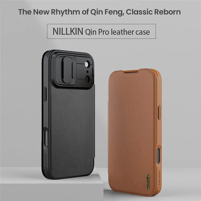 NILLKIN Qin Pro Series for iPhone 18 Pro Max / 17 Pro Max Case with Card Slots Leather Phone Cover - Black - 4