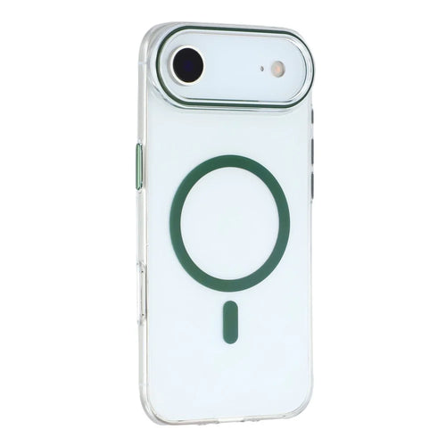 For iPhone Air Magnetic Case Clear PC Phone Back Cover with Metal Buttons - Green - 1