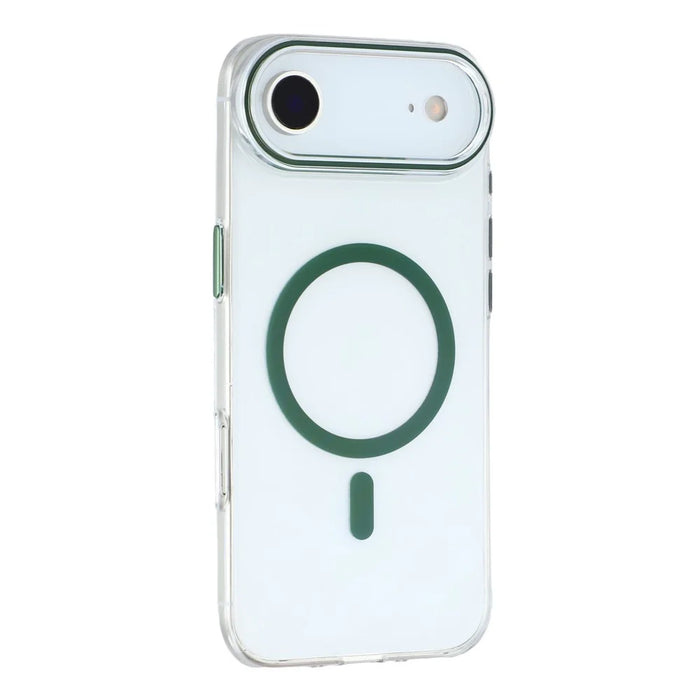 For iPhone Air Magnetic Case Clear PC Phone Back Cover with Metal Buttons - Green - 1