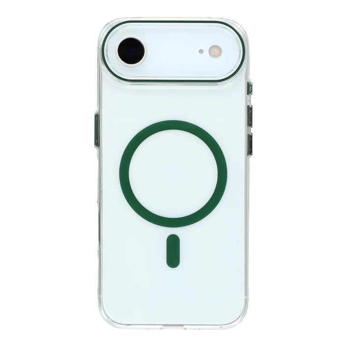 For iPhone Air Magnetic Case Clear PC Phone Back Cover with Metal Buttons - Green - 3