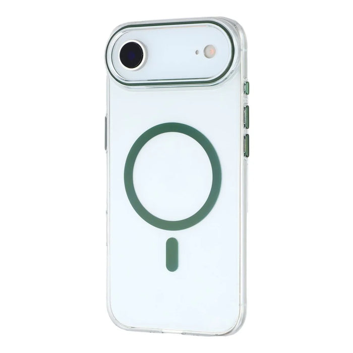 For iPhone Air Magnetic Case Clear PC Phone Back Cover with Metal Buttons - Green - 4