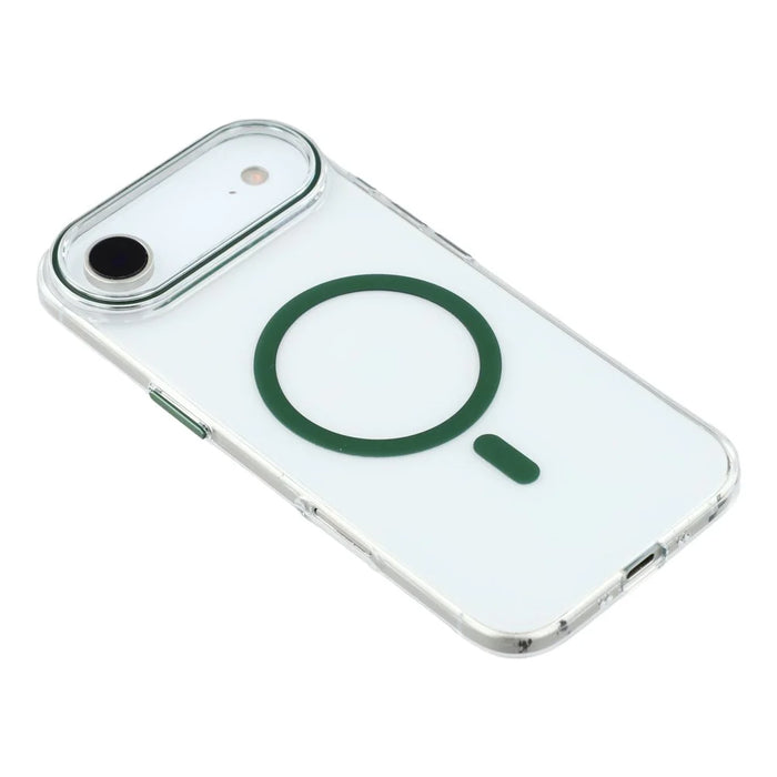 For iPhone Air Magnetic Case Clear PC Phone Back Cover with Metal Buttons - Green - 5
