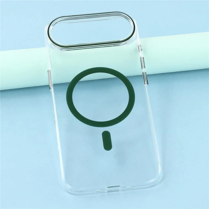 For iPhone Air Magnetic Case Clear PC Phone Back Cover with Metal Buttons - Green - 7