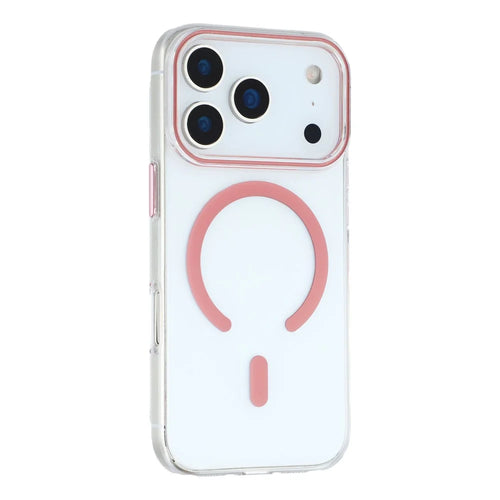 For iPhone 18 Pro / 17 Pro Magnetic Case Clear PC Phone Back Cover with Metal Buttons - Pink - 1