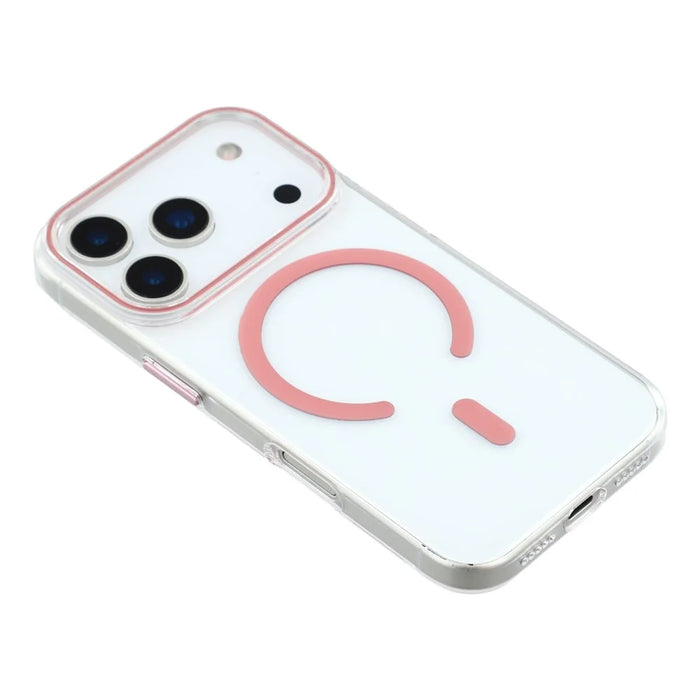 For iPhone 18 Pro / 17 Pro Magnetic Case Clear PC Phone Back Cover with Metal Buttons - Pink - 6