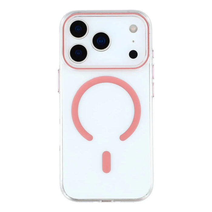 For iPhone 18 Pro Max / 17 Pro Max Magnetic Case Clear PC Phone Back Cover with Metal Buttons - Pink - 3