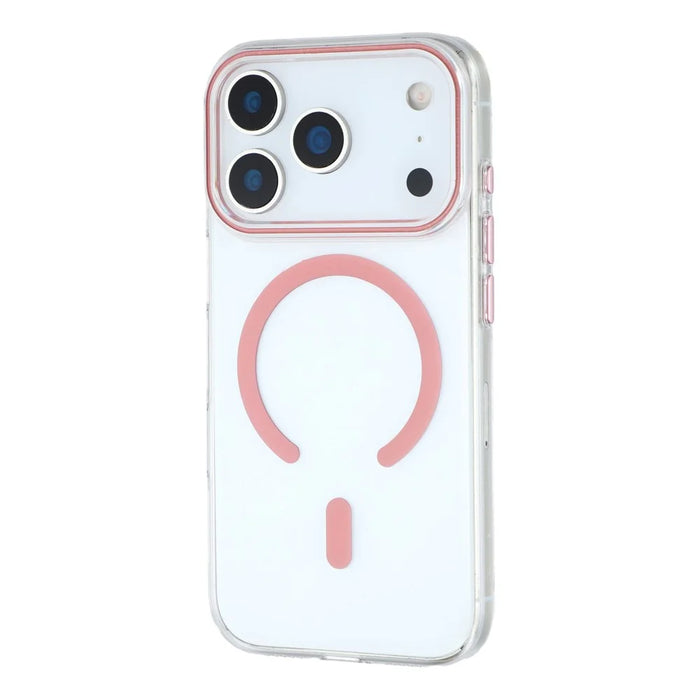 For iPhone 18 Pro Max / 17 Pro Max Magnetic Case Clear PC Phone Back Cover with Metal Buttons - Pink - 4