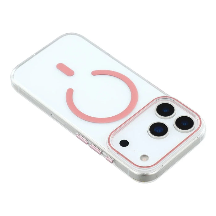 For iPhone 18 Pro Max / 17 Pro Max Magnetic Case Clear PC Phone Back Cover with Metal Buttons - Pink - 5