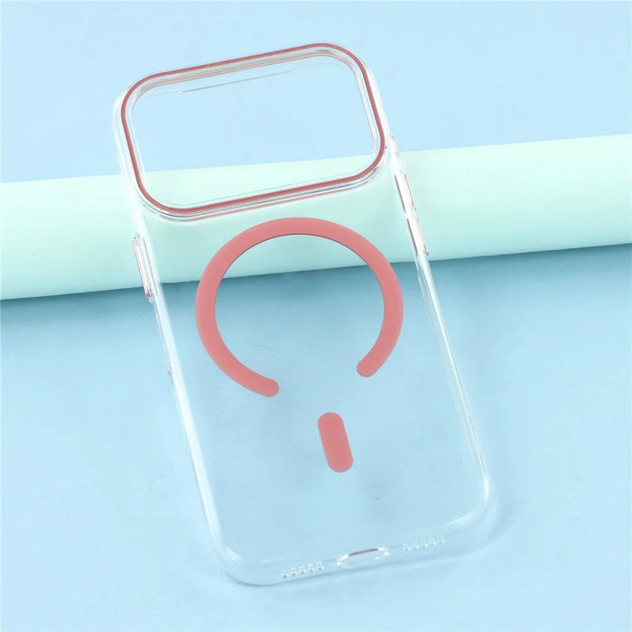 For iPhone 18 Pro Max / 17 Pro Max Magnetic Case Clear PC Phone Back Cover with Metal Buttons - Pink - 7