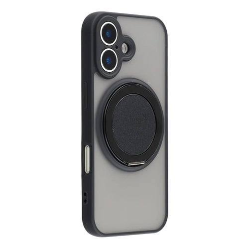 For iPhone 17 Case Rotating Metal Kickstand Skin Touch TPU PC Phone Back Cover - Black - 1
