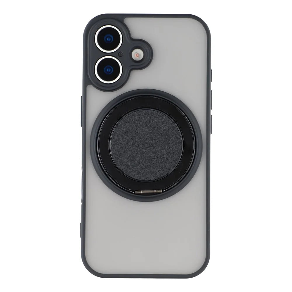 For iPhone 17 Case Rotating Metal Kickstand Skin Touch TPU PC Phone Back Cover - Black - 3