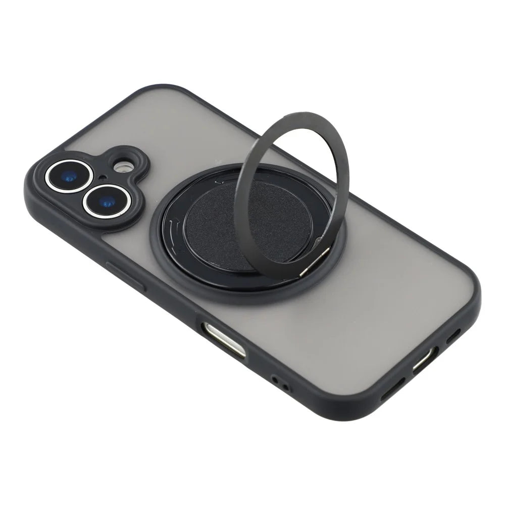 For iPhone 17 Case Rotating Metal Kickstand Skin Touch TPU PC Phone Back Cover - Black - 5