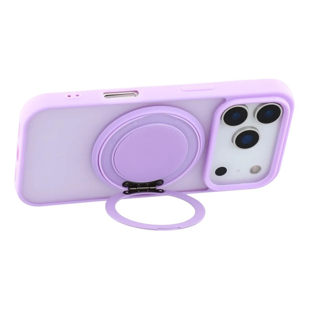 For iPhone 18 Pro Max / 17 Pro Max Case Rotating Metal Kickstand Skin Touch TPU PC Phone Back Cover - Purple - 4
