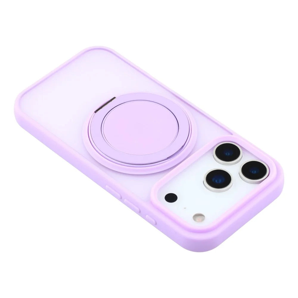 For iPhone 18 Pro Max / 17 Pro Max Case Rotating Metal Kickstand Skin Touch TPU PC Phone Back Cover - Purple - 5