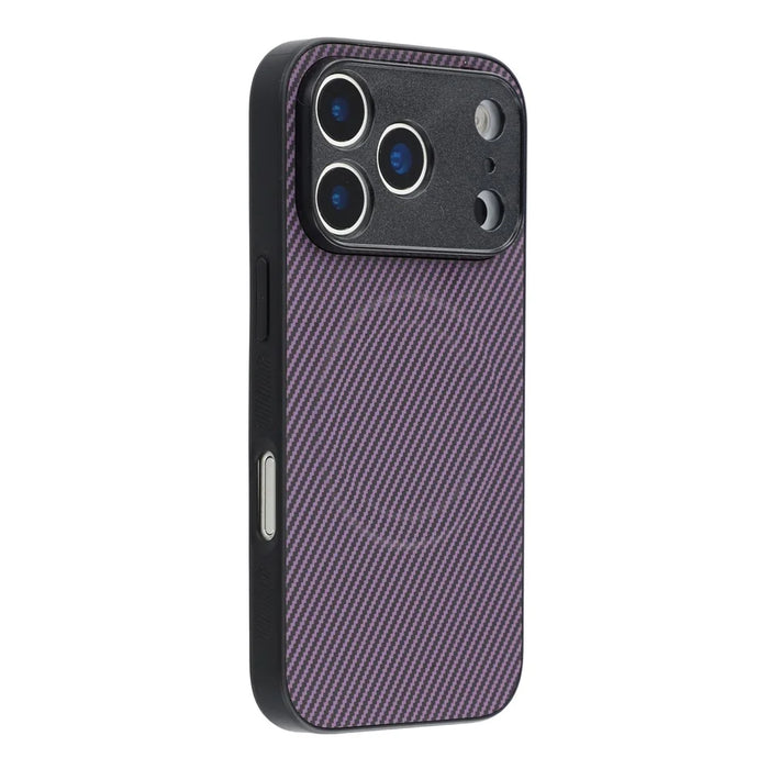For iPhone 18 Pro / 17 Pro Magnetic Case Carbon Fiber Texture TPU PC Phone Back Cover - Purple - 1