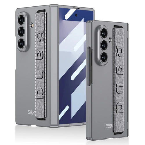 GKK For Samsung Galaxy Z Fold7 5G Case with Strap / Hinge Protection PC Phone Cover with Tempered Glass Film - Grey - 1