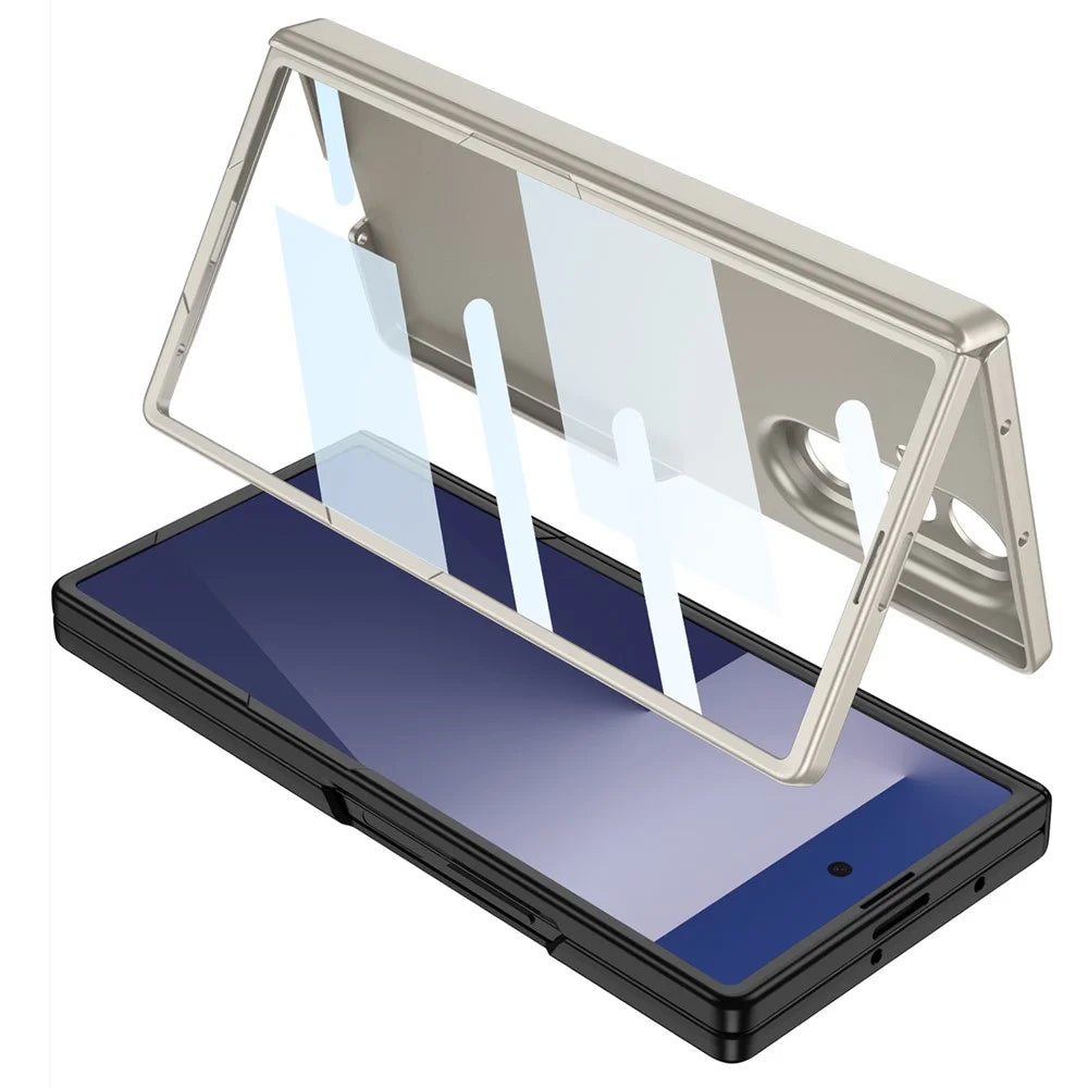 GKK For Samsung Galaxy Z Fold7 5G Case with Strap / Hinge Protection PC Phone Cover with Tempered Glass Film - Grey - 4