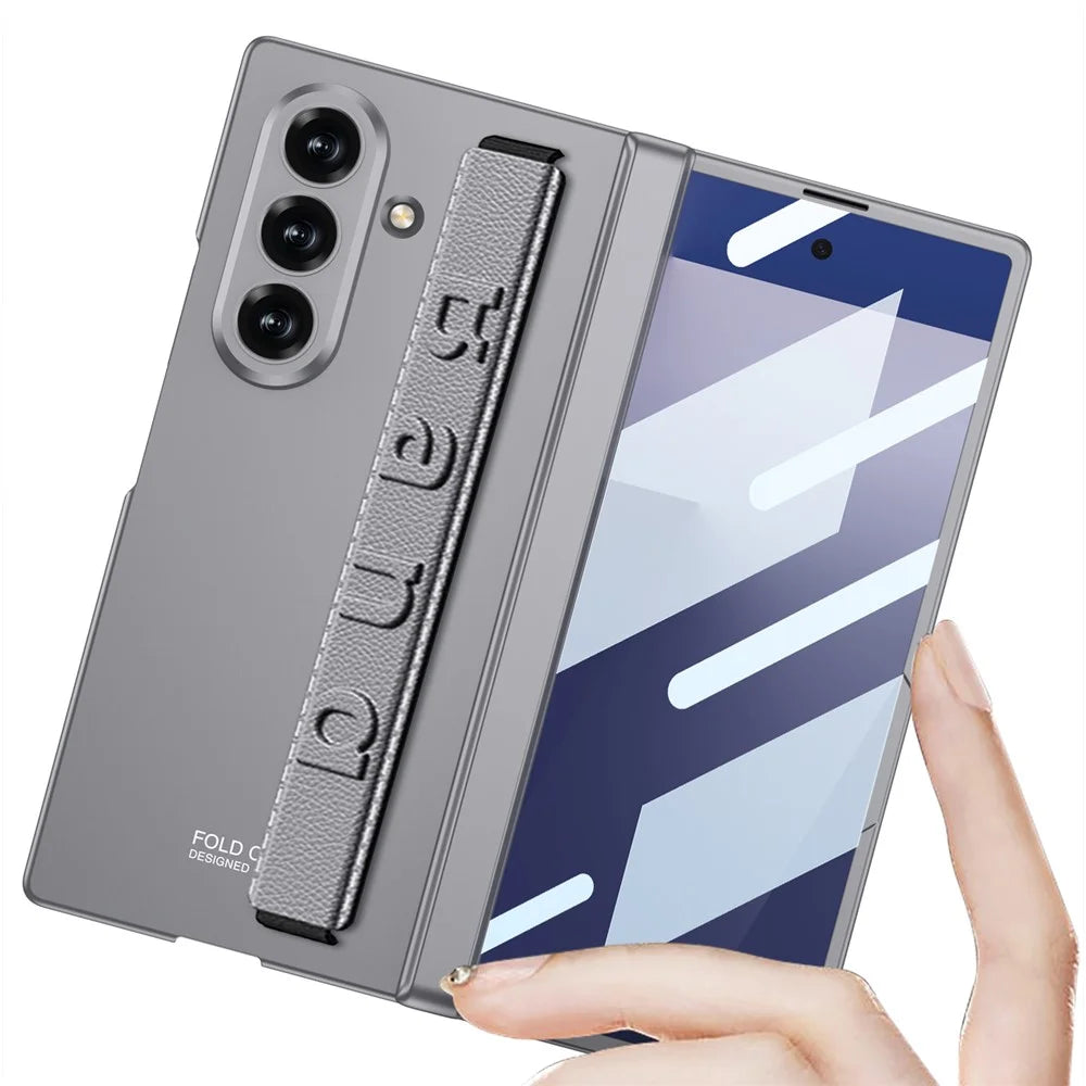 GKK For Samsung Galaxy Z Fold7 5G Case with Strap / Hinge Protection PC Phone Cover with Tempered Glass Film - Grey - 6