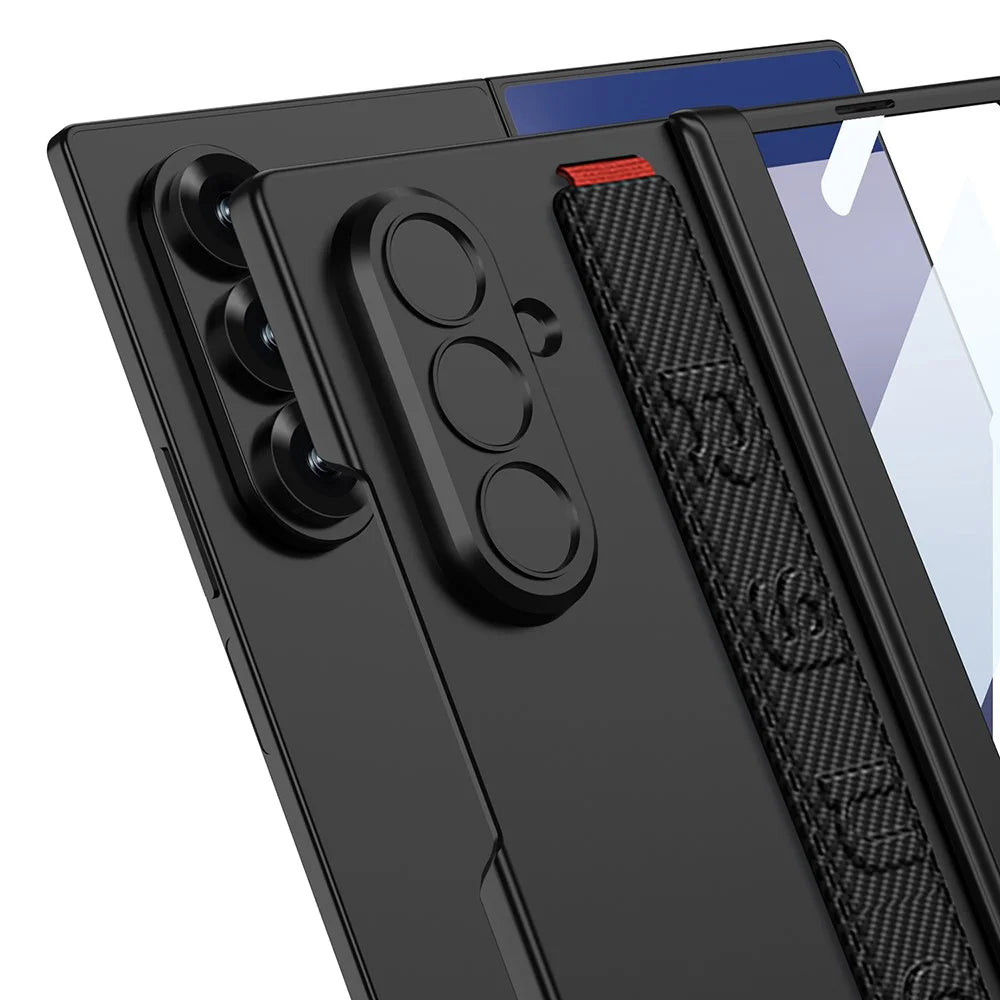 GKK For Samsung Galaxy Z Fold7 5G Case with Strap / Hinge Protection PC Phone Cover with Tempered Glass Film - Grey - 7