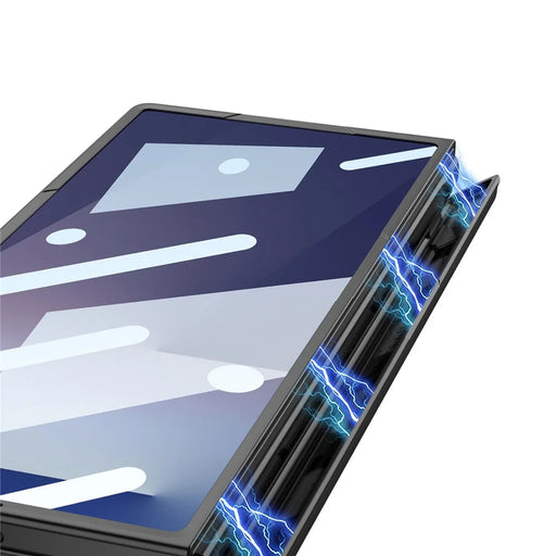 GKK For Samsung Galaxy Z Fold7 5G Case with Stylus Magnetic Hinge Protection PC + Tempered Glass Phone Cover - Black+Dark Blue - 2