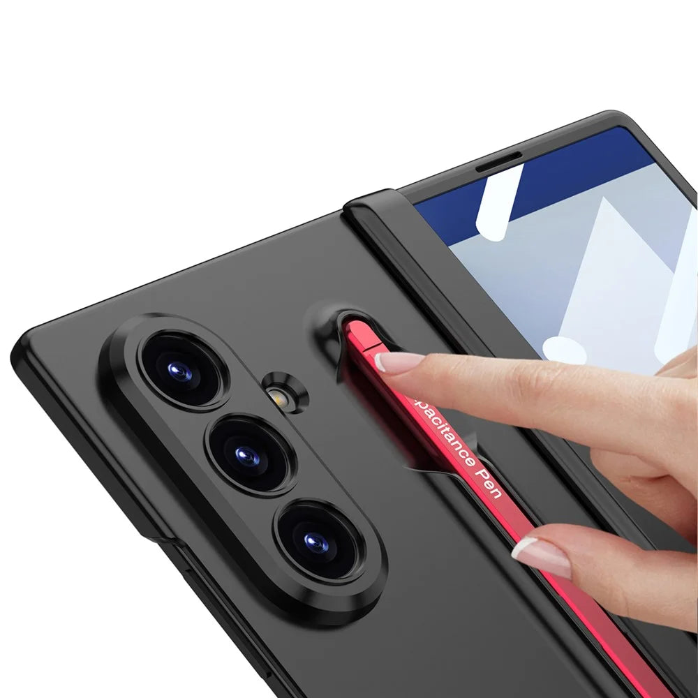 GKK For Samsung Galaxy Z Fold7 5G Case with Stylus Magnetic Hinge Protection PC + Tempered Glass Phone Cover - Black+Dark Blue - 3