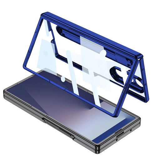 GKK For Samsung Galaxy Z Fold7 5G Case with Stylus PC + Tempered Glass Clear Phone Cover Hinge Protection - Black+Dark Blue - 2