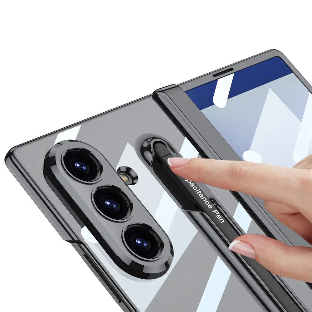 GKK For Samsung Galaxy Z Fold7 5G Case with Stylus PC + Tempered Glass Clear Phone Cover Hinge Protection - Black+Dark Blue - 4