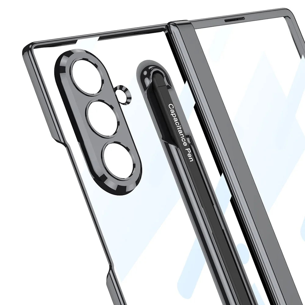 GKK For Samsung Galaxy Z Fold7 5G Case with Stylus PC + Tempered Glass Clear Phone Cover Hinge Protection - Black+Dark Blue - 5