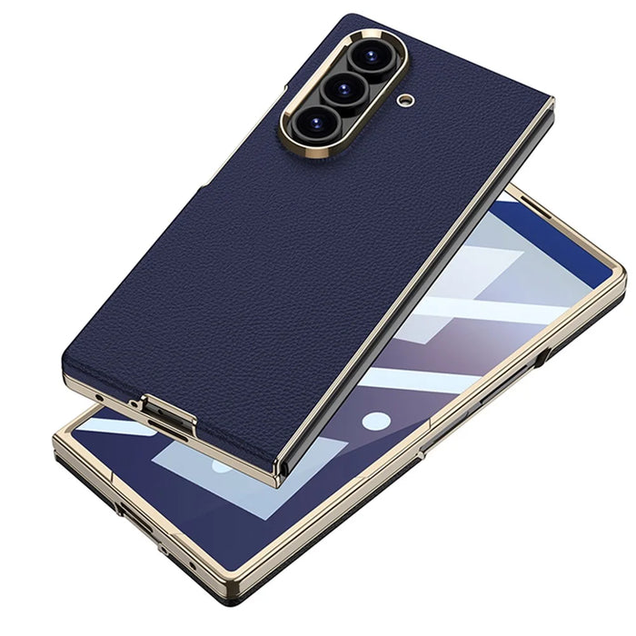GKK For Samsung Galaxy Z Fold7 5G Case Electroplated PC + PU Phone Cover with Tempered Glass Front Film - Midnight Green - 3