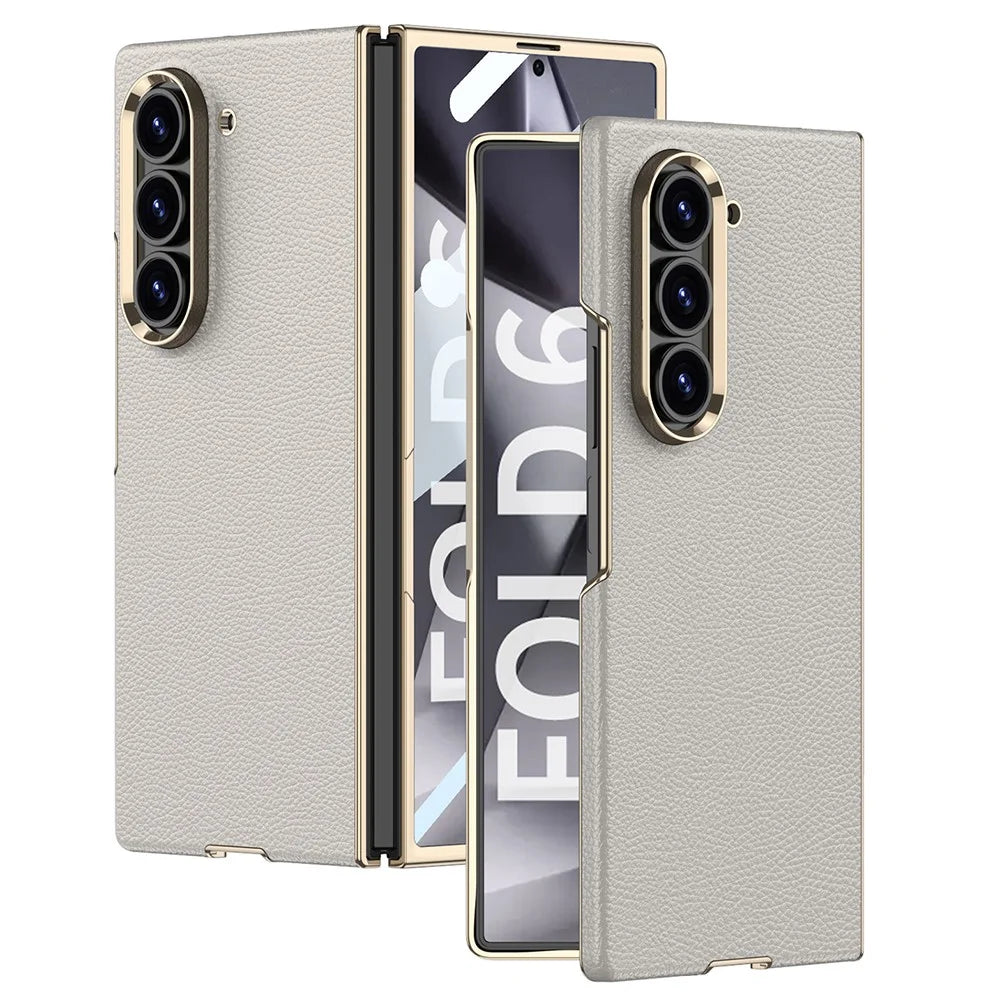 GKK For Samsung Galaxy Z Fold6 5G Case Electroplated PC + PU Phone Cover with Tempered Glass Front Film - Titanium Grey - 1
