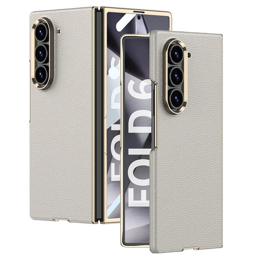 GKK For Samsung Galaxy Z Fold6 5G Case Electroplated PC + PU Phone Cover with Tempered Glass Front Film - Titanium Grey - 1