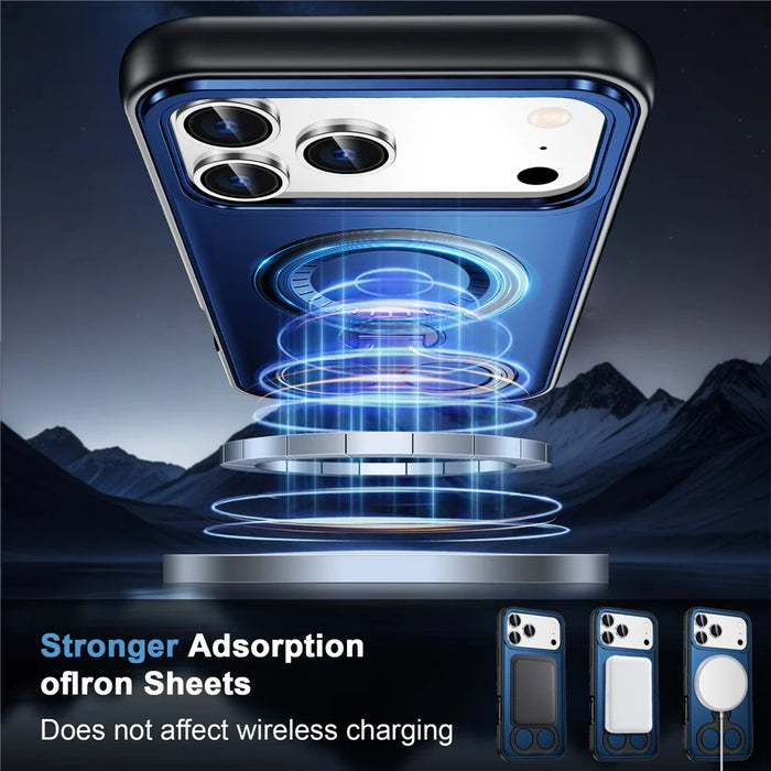 For iPhone 17 Pro Magnetic Case TPU + PC Shockproof Phone Cover with Dual Hole Kickstand - Blue - 3