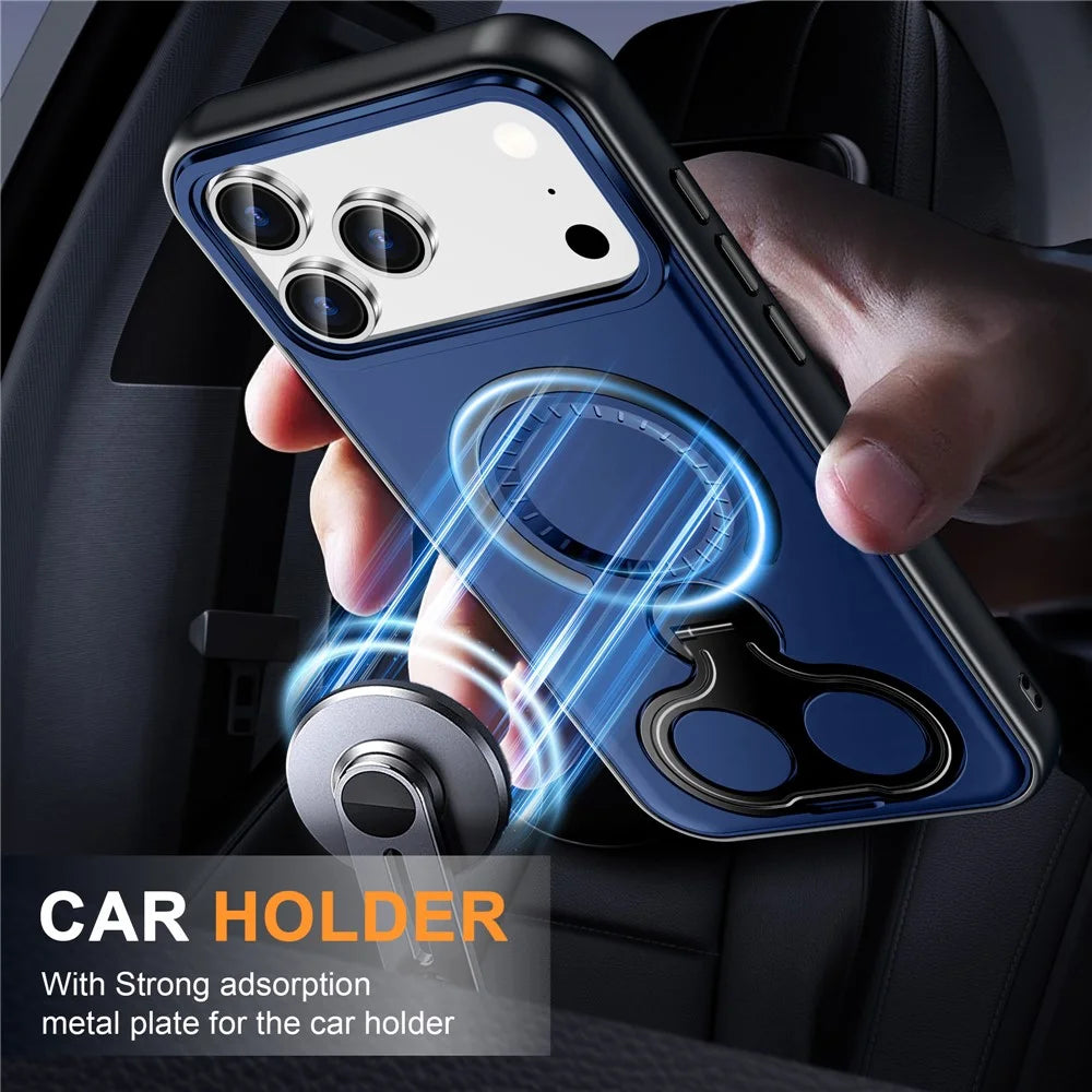 For iPhone 17 Pro Max Magnetic Case TPU + PC Shockproof Phone Cover with Dual Hole Kickstand - Blue - 2
