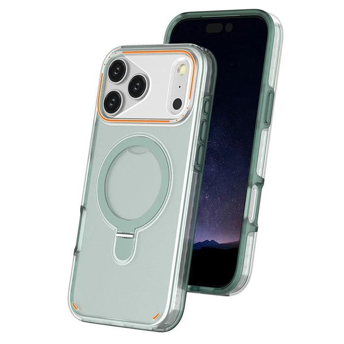For iPhone 17 Pro Max Magnetic Case with Kickstand TPU + PC Shockproof Phone Cover - Mint Green - 1