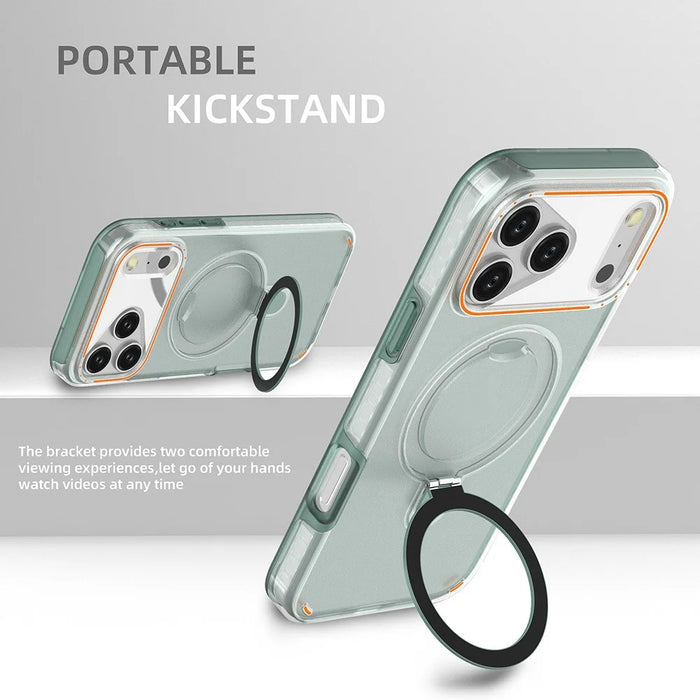 For iPhone 17 Pro Magnetic Case with Kickstand TPU + PC Shockproof Phone Cover - Mint Green - 5