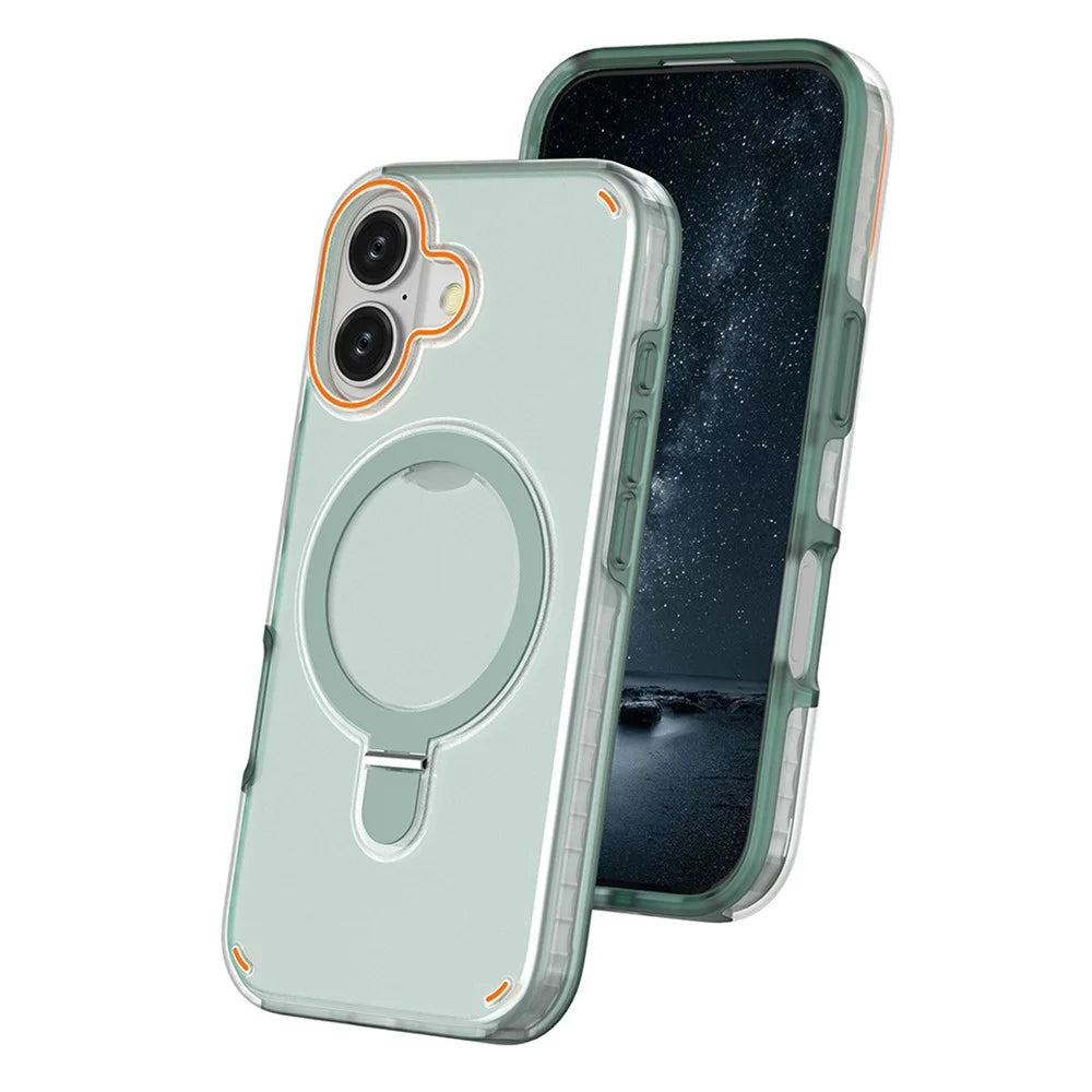 For iPhone 17 Magnetic Case with Kickstand TPU + PC Shockproof Phone Cover - Mint Green - 1