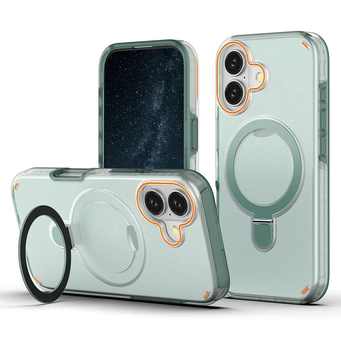 For iPhone 17 Magnetic Case with Kickstand TPU + PC Shockproof Phone Cover - Mint Green - 2