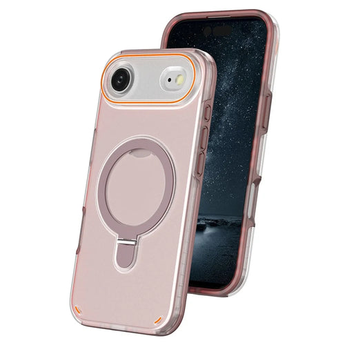 For iPhone Air Magnetic Case with Kickstand TPU + PC Shockproof Phone Cover - Pink - 1
