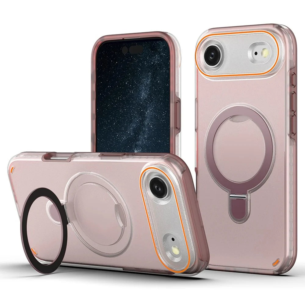 For iPhone Air Magnetic Case with Kickstand TPU + PC Shockproof Phone Cover - Pink - 2