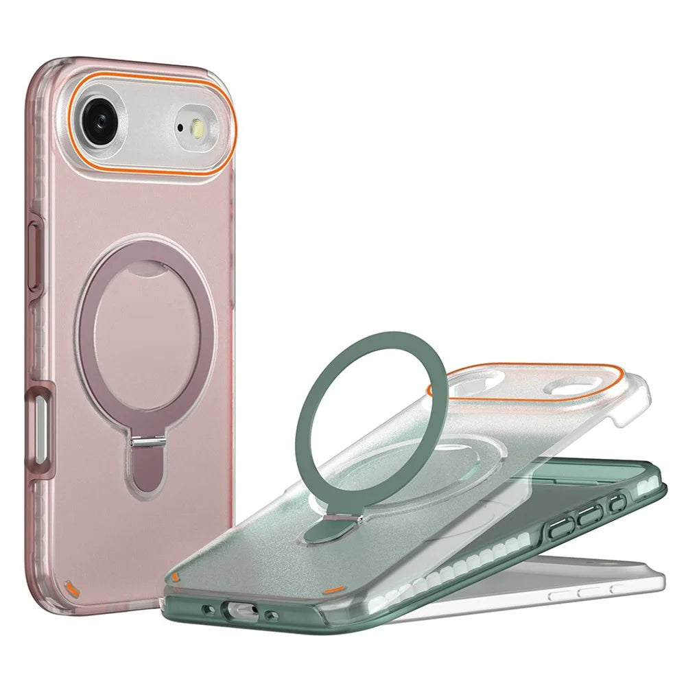 For iPhone Air Magnetic Case with Kickstand TPU + PC Shockproof Phone Cover - Pink - 3