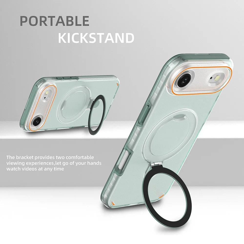 For iPhone Air Magnetic Case with Kickstand TPU + PC Shockproof Phone Cover - Pink - 5