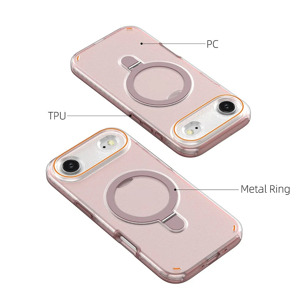 For iPhone Air Magnetic Case with Kickstand TPU + PC Shockproof Phone Cover - Pink - 7
