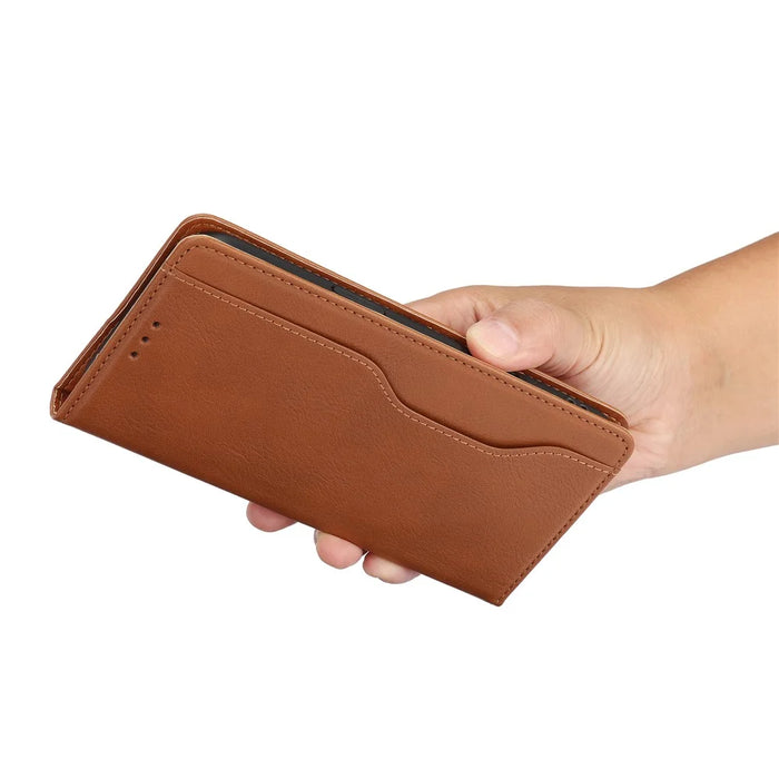 For iPhone 17 Cell Phone Case Magnetic Closing PU Leather Stand Cover - Light Brown - 4