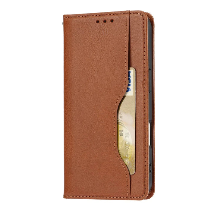 For iPhone 17 Cell Phone Case Magnetic Closing PU Leather Stand Cover - Light Brown - 5