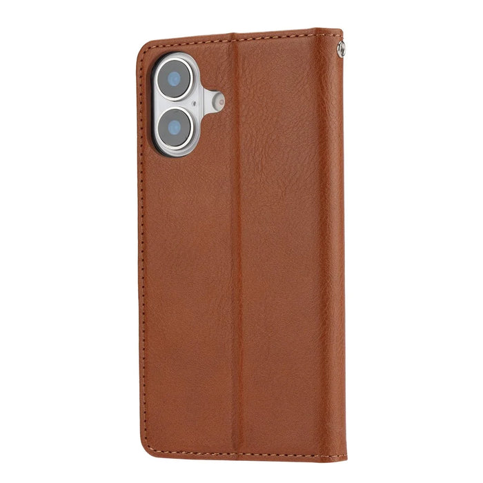 For iPhone 17 Cell Phone Case Magnetic Closing PU Leather Stand Cover - Light Brown - 6
