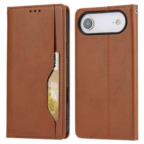 For iPhone Air Cell Phone Case Magnetic Closing PU Leather Stand Cover - Light Brown - 1