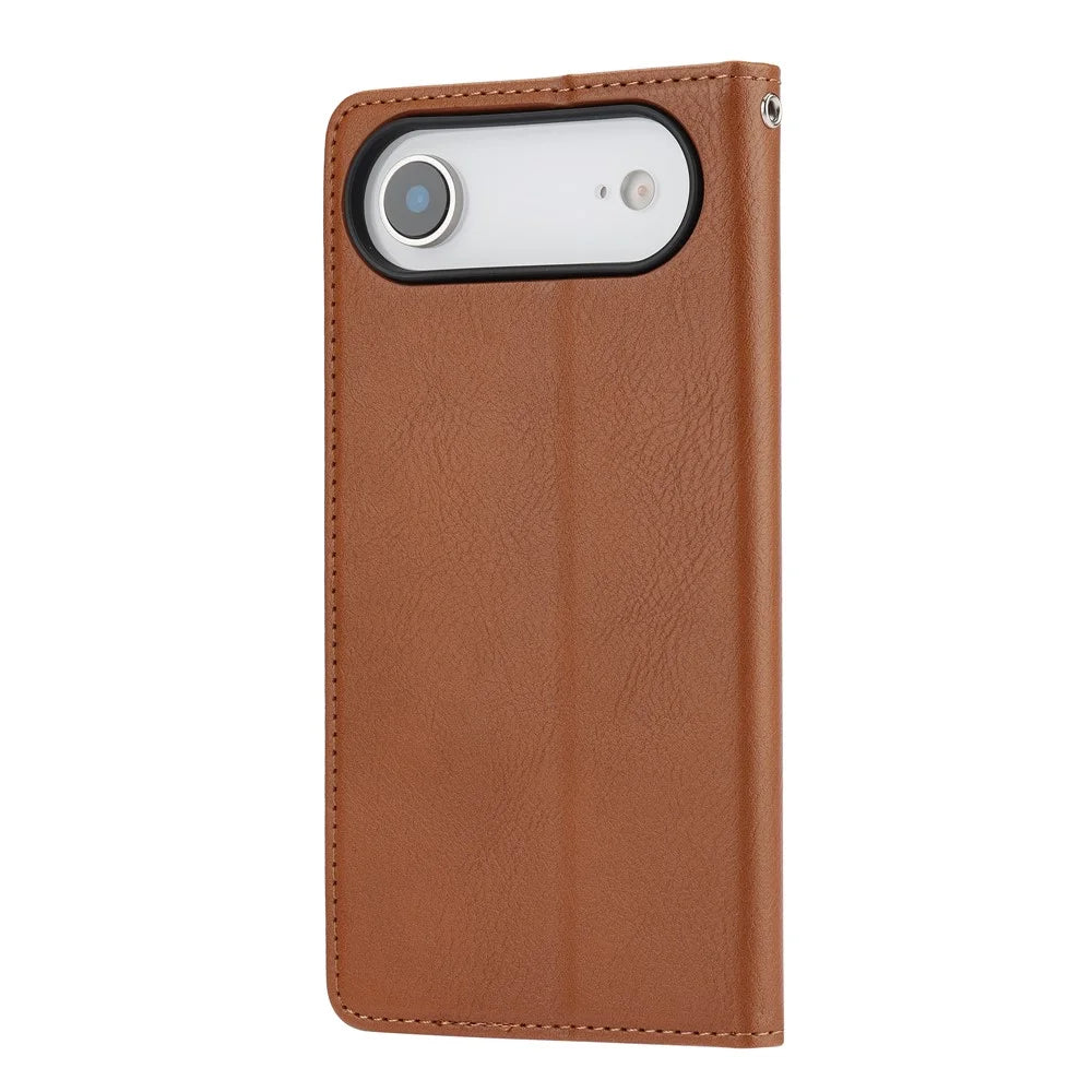 For iPhone Air Cell Phone Case Magnetic Closing PU Leather Stand Cover - Light Brown - 5