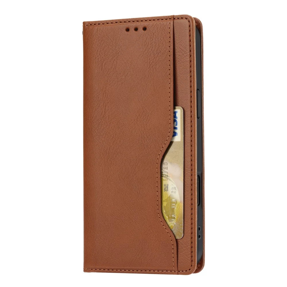 For iPhone Air Cell Phone Case Magnetic Closing PU Leather Stand Cover - Light Brown - 6